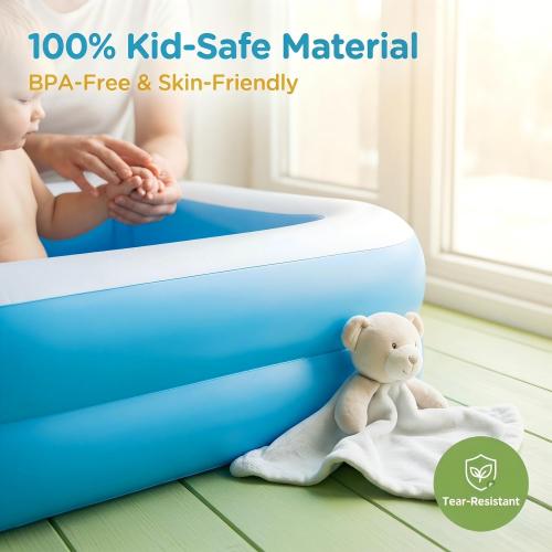 Inflatable Kiddie Pool, 128x85x45cm (50x33x18in) ,Thickened PVC Kids Blow Up Swimming Pool for Babies Toddlers, Wading Pool Indoor Outdoor Garden Backyard Summer Water Party Play Center