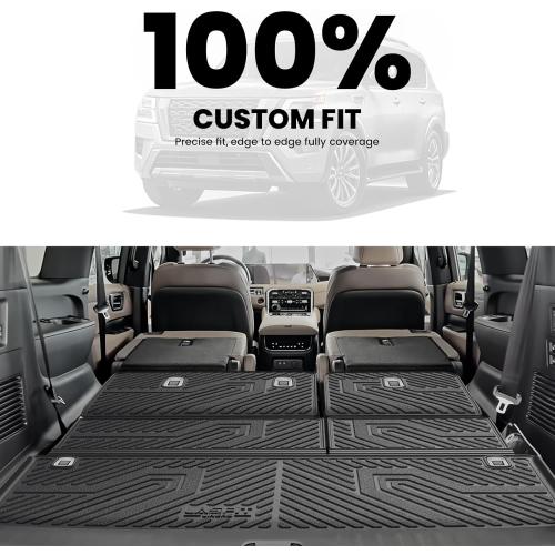 LASFIT Cargo Mat & Backrest Mats for Nissan Armada/Infiniti QX80 2025-2026 7/8 Seats, All Weather TPE Custom Fit Easy Clean Durable No-Curling Trunk Mat for Armada & QX80 2025-2026, Black