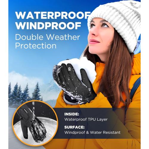 -10℉ Waterproof Winter Gloves Men, Touchscreen Fingers Snow Ski Gloves Women, 5-Layer Touch Screen Cold Weather Gloves