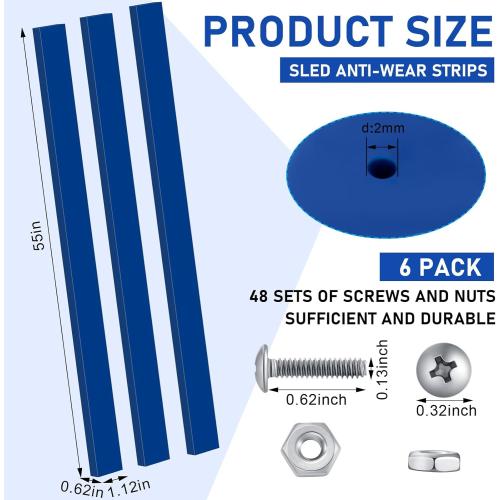 Blulu 6 PC Snow Sled Runner Kit, Ice Fishing Sled with 48 Set Screws & Nuts for Extends The Life, Wear Bar Kit for Winter Sports Outdoor Reduce Friction and Drag