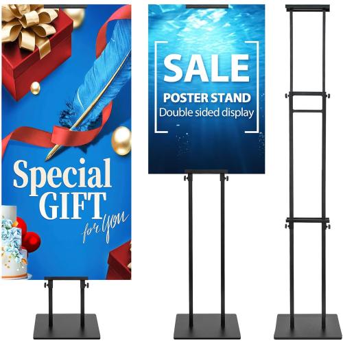 Pedestal Poster Sign Stand for Double Sided Display, Adjustable Poster Board Stand Height Up to 80, Heavy Duty Floor Standing Sign Holder for Board, Foam, Banner Display Stand, Black 1Pack