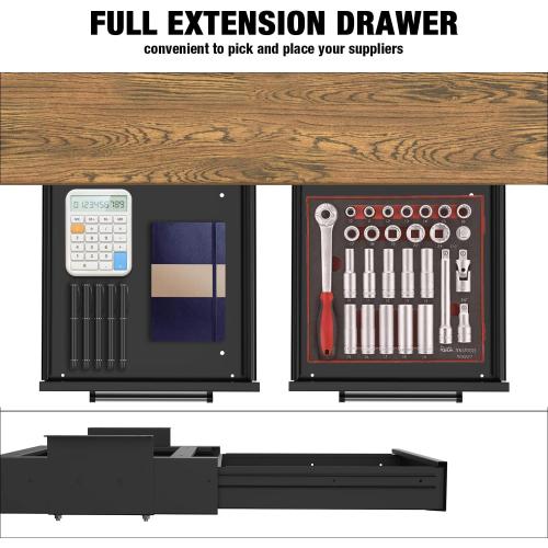 UNITEDPOWER Under Desk Drawer Storage, Pull-Out Office Hidden Counter Drawer, Metal Sliding Organizer Mount Below Table, Optional Bracket Height, Black