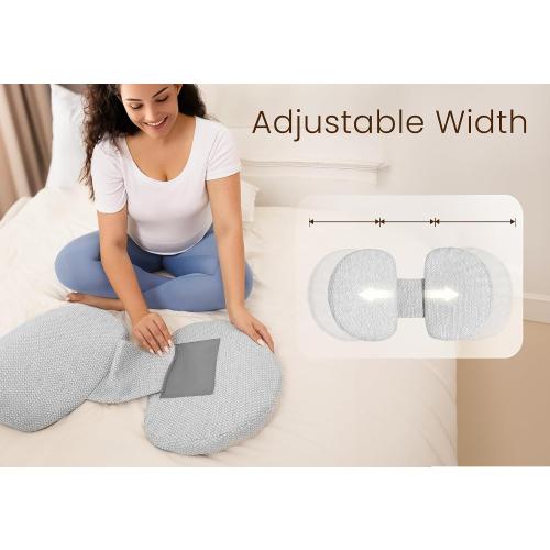 Pregnancy Pillow for Sleeping Memory Foam Pillow for Side Sleeper, Maternity Pillow Support for Back, Belly, HIPS for Pregnant Women, Portable and Adjustable Travel Wedge Pillows Grey