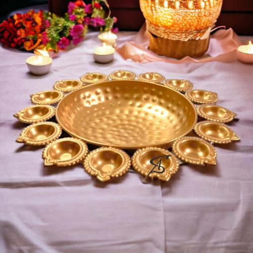 KIH Urli Bowl Flower Shape Floating Flowers & Tea Light Candles for Home Décor Housewarming Items (16 Inch)