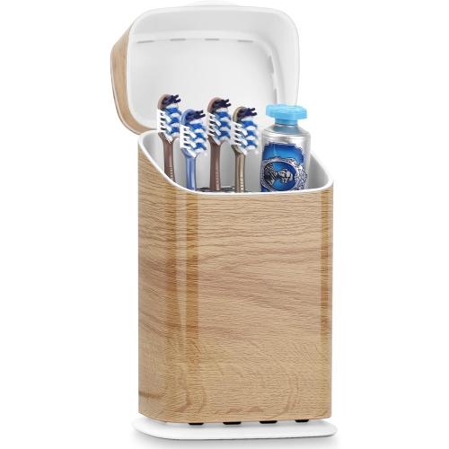 GFWARE Toothbrush Holders with Cover - 5 Slots Toothbrush and Toothpaste Holde Kids Tooth Brush Holder for Bathroom, Detachable Bathroom Sink Organizer countertop, Wood