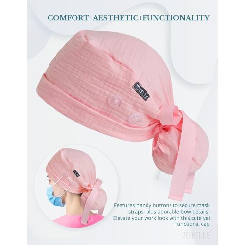 Ponytail Scrub Cap for Women – Solid Light Pink Surgical Cap with Buttons, Cotton Ponytail Scrub Caps, Adjustable Surgical Hat for Women to Secure Long Hair