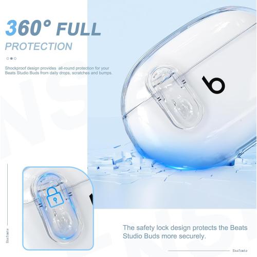Compatible with Beats Studio Buds/Studio Buds Plus Case Cover Clear 2021/2023 Men Lock Clip with Cleaner Kit, Protective Cover for New Beats Studio Buds   Wireless Earbuds Case with Keychain, Clear