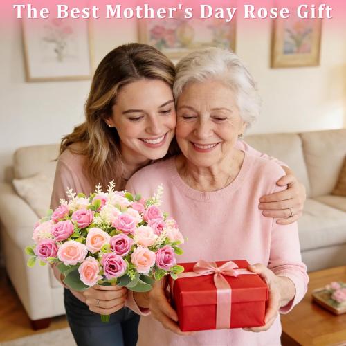 TURNMEON 40 Heads Fake Roses Artificial Flowers for Outdoors Spring Decor, 4 Bouquets UV Resistant Fake Flower Bouquet Faux Silk Roses for Wedding Birthday Party Home Summer Cemetery Decor(Pink)***