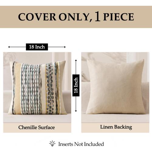 ANRODUO Boho Decorative Pillow Covers Gray Blue Stripe 18x18 Inch Pack of 1