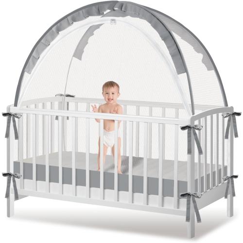 Crib Tent to Keep Baby from Climbing Out - Mesh Crib Climbing Prevention, Pop Up Baby Crib Tent, Two-Way Self-Locking Metal Zipper (Grey, Large)