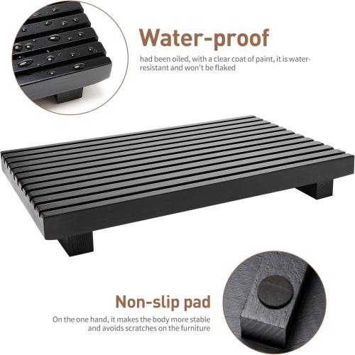Renawe Black Bathroom Counter Tray Organizer Wood Riser Stand Kitchen Countertop Trays Wooden Pedesta Display Dish Soap Dispenser Holder for Bathroom Decor Sink Accessories Vanity Tray