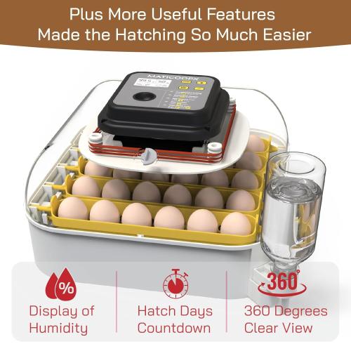 MATICOOPX Egg Incubator with Humidity Display, Egg Candler, Automatic Egg Turner, for Hatching Chickens