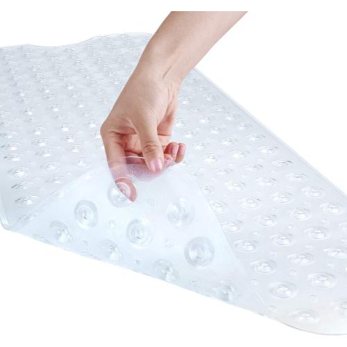 YINENN Bath and Shower Safety Mats 40x16 inch, Non Slip with Suction Cups for Bathroom Stall and Tub Floor, Extra Large and Machine Washable, Drain Holes Keep Bathtub Clean, Clear