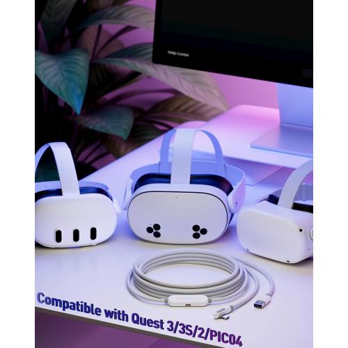 Size 16ft Maxonar VR Charging Link Cable 16FT (Next-Gen Chip) Compatible with Meta Quest 3S/Quest 3/Oculus Quest 2/Pico 4 Accessories and PC/SteamVR, Awesome Gift-5Gbps USB 3.0 to USB C Cable-White