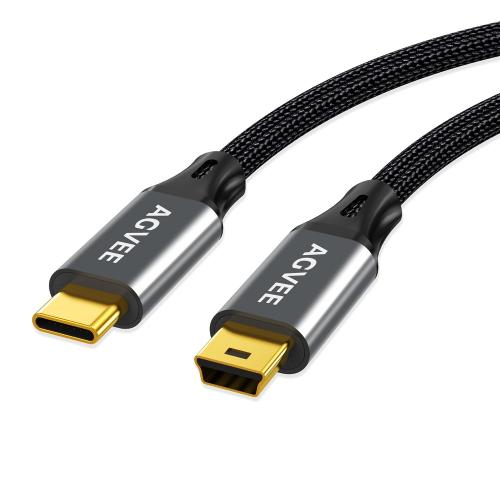 AGVEE 3.3ft USB-C to Mini USB Cable, Gold Plated End Tips, Braided Durable Mini-B 5-Pin to Type-C Data Charging Charger OTG Cord for Hero 3 , Canon Nikon Camera, GPS, Blue Yeti, Dark Gray