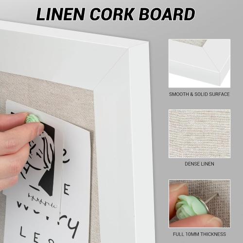 Board2by White Cork Board Bulletin Board with Linen, Wood Framed 30 x 20 Corkboard, Office Board for Wall Decor, Wall Mounted Pin Board Picture Board with 20 Pushpins for School, Home & Office