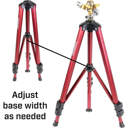 Chapin 4993: Heavy Duty Brass Head Tripod Impact Lawn Sprinkler, 360 Degree Coverage for Large Lawns, Golf Courses, Gardens, Adjustable Height, Gooseneck Hose Connection, Red and Black