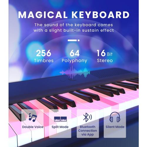 The ONE Smart Keyboard COLOR 61 Keys Piano Keyboard, Music Keyboard with 256 Timbres, 64 Polyphony, 2 Speakers, Built-in LED Lights and Free Apps (Blue)
