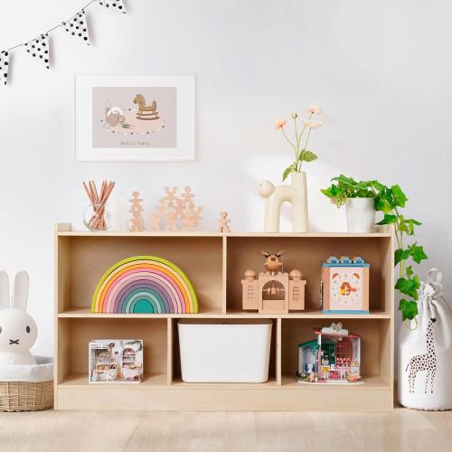 5-Section Wooden Toy Shelf for Kids, Montessori Shelf Storage with Open Shelving & Customizable Layout | Safe, Sturdy Design for Kids Room, Classroom & Playroom