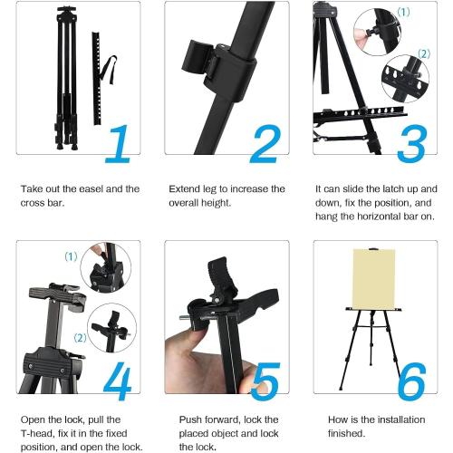 Art Artist Easel Stand for Displaying, RRFTOK Metal Tripod Adjustable Easels for Painting Canvases Height from 21 to 66 with Reinforced Triangle - Carry Bag for Table-Top/Floor Drawing and,Black