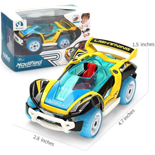 M MOOPAI Pull-Back Toy Cars Take Apart Race Car DIY Car Assembly Toy Tool Kit Build Your Own Car Educational Toy for Kids Boys & Girls Toys Aged 3  (Yellow Blue)