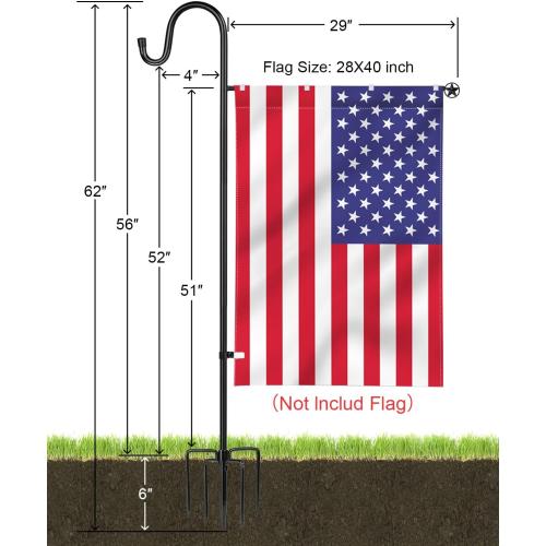 LOPANNY Large Garden Flag Holder Stand Pole for 28 x 40 Flags with Shepherds Hooks for Outdoor - Upgraded Sturdy 60 Inches Yard Flag Post Stake Perfect for Outdoor Decor(without Solar Lights & Flag)