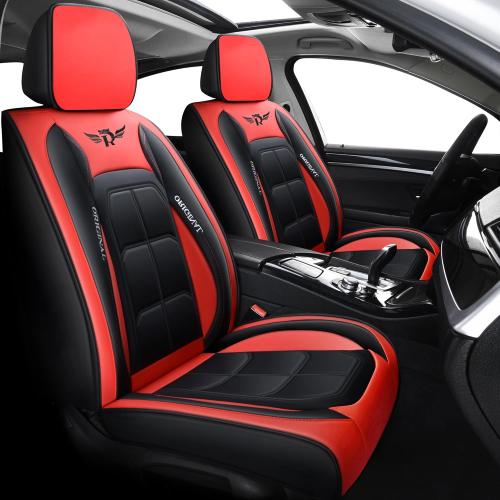 Universal Fit Car Seat Covers Full Set, Leather Automotive Seat Protectors for 5 Seats, Airbag Compatible, Premium Quality Seat Cover Accessories(Black-Red)