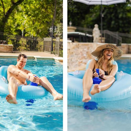 Comfy Floats Motorized Pool Float with 12V Propeller and Cup Holder | 12V motor with 360 degree steering and a built-in cup holder. Oversized tube sized for adults on pools and calm lakes.