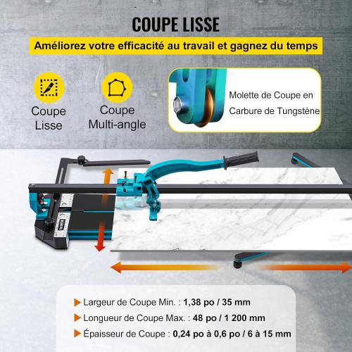 VEVOR 48 Inch Tile Cutter, Single Rail Double Brackets Manual Cutter Tool | For Workshops and Industrial, Precision Smooth Cutting , 3/5 in Cap with Precise Laser Positioning, Heavy-Duty Aluminium