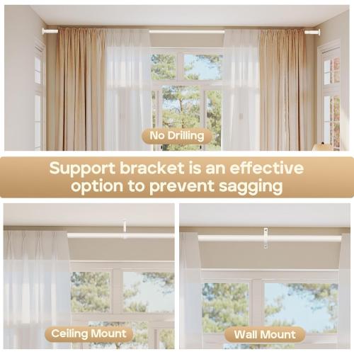 Tension Curtain Rod 51-148inches,White Heavy Duty Curtain Rods No Drilling,Shower Curtain Rods Spring Tension Long Outdoor Curtain Rod for Bathroom,Patio