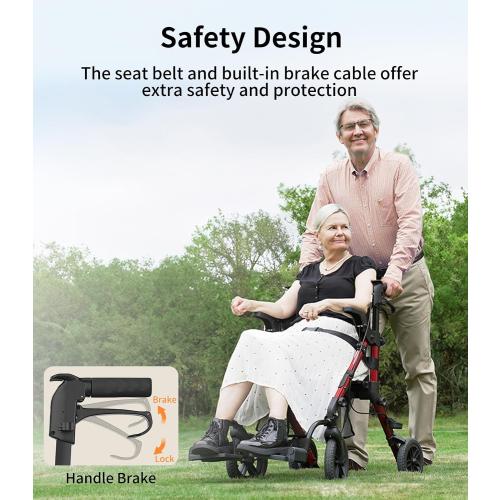 VOCIC Z51 Walker for Seniors, 2 in 1 Walker Wheelchair Combo, All Terrain | Foldable Rollator Transport Chair for Adults, Converts to Wheelchair with Detachable Footrests, Brakes&Pouch, Red