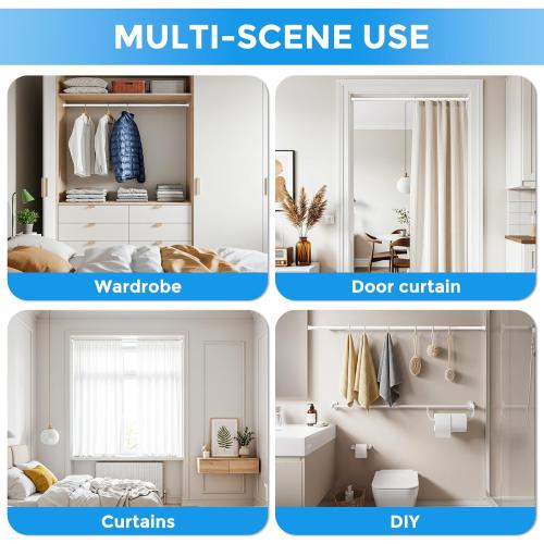 2 Pack Spring Tension Curtain Rod 32.5 to 58 inch Adjustable Curtain Rods No Drilling Spring Loaded Curtain Rods for Windows Doors, White