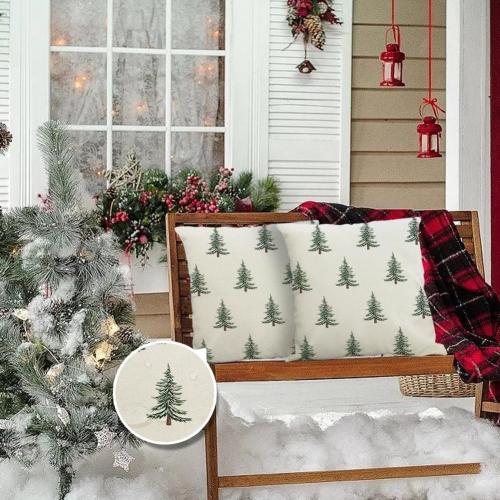 Outdoor Christmas Pillow Covers 20x20 Inch Outdoor Christmas Decorations Christmas Tree Decor White Christmas Throw Pillow Cases Xmas Winter Decorative Pillows for Couch Holiday
