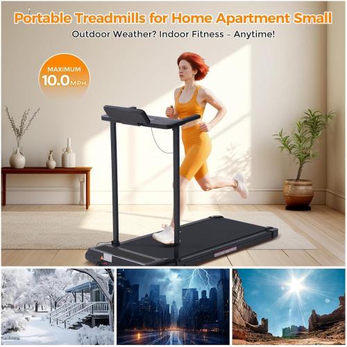 Portable Foldable Treadmill with Handle Bar Walking Pads for Home | 3.5HP Electric Mini Treadmill with Handle Bar for Home Small, 0.6-10.0MPH Walking Pad Treadmill for Home Exercising, 400LBS