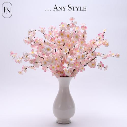 3 Pack Artificial Cherry Blossom Branches - 20 Inch Real Touch Silk Flowers with Bendable Stems for Vase, Wedding, Home Office Decor, Spring Floral, Party & Event Decor (Blush Pink Gradient)