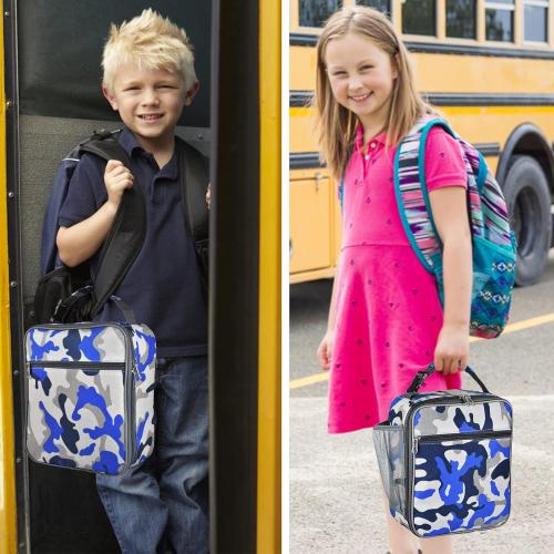 Insulated Lunch Bag, Leakproof Portable Box for Women Men Boys Girls, Large Capacity Cooler Bag with Handle and Bottle Pocket for Office School Camping Hiking Outdoor Beach Picnic (Camo Blue)