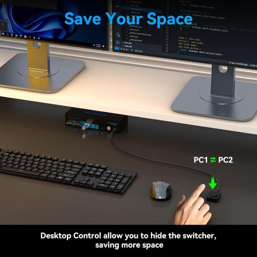 HDMI Displayport KVM Switch 2 Monitors 2 Computers 4K@60Hz DP KVM Switcher Dual Monitor for 2 Computers Share 2 Screens and 4 USB 3.0 Ports Support Extended/Copy Mode with Desktop Controller