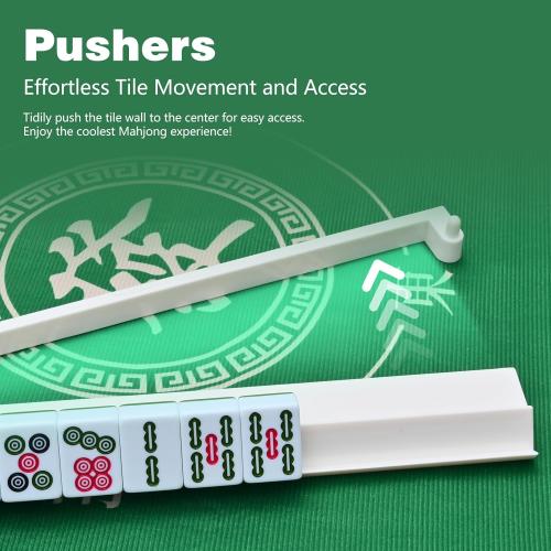 Mahjong Racks with Pushers, All-in-One Mahjong Tile Pushers and Racks with 3 Dices, Modern American Tile Set of 4 (White)