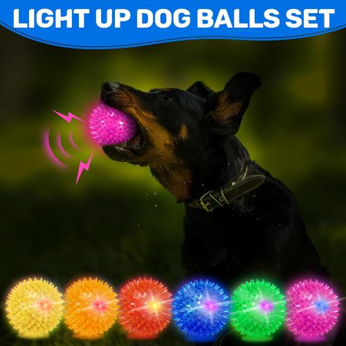 6 Pack 2.5 Light Up Squeaky Dog Balls, Spiky Dog Toy Balls for Puppy Small,Medium Dogs