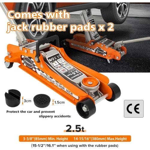2.5 Ton Steel Floor Jack, Low Profile Hydraulic Racing Floor Jack, Heavy-Duty Racing Floor Jack with Single Piston Lift Pump, Lifting Range 3-3/8 - 14-15/16