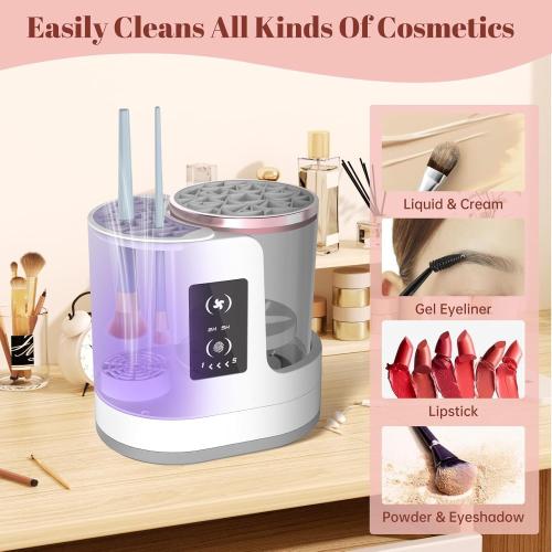 White 3 IN 1 Electric Makeup Brush Cleaner Machine With Makeup Brush Dryer-Holder-Portable Automatic USB Cosmetic Brushes Cleaner Tool for All Size Beauty Makeup Brush Set,Contour, Eyeshadow, Blush Brush