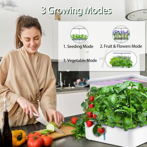 Hydroponics Growing System Indoor Garden, Indoor Gardening System with 14 Pods, WiFi Indoor Herb Garden, Herb Garden Kit with LED Grow Light, Adjustable Height Up to 16.5, Auto Pump, 5L Water Tank