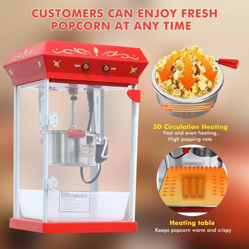 Popcorn Machine Maker With 8 Oz Kettle Makes Up to 32 Cups Popcorn Machine Cart Vintage-Style Popper on Wheels Popcorn Machines for Home (Red)