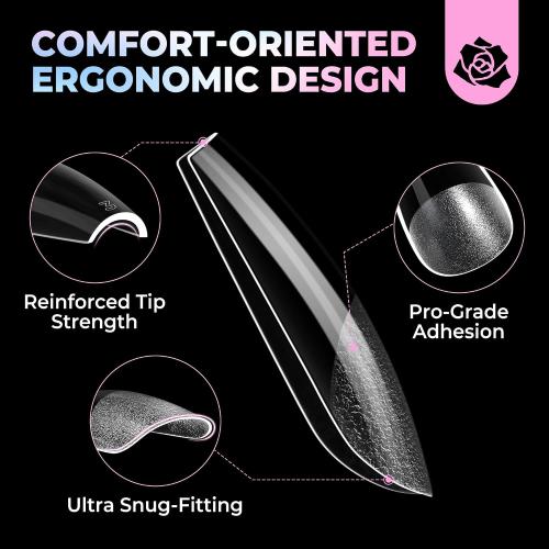 UNA GELLA Coffin Gel Nail Tips Medium Pre-Etched Full Cover 15 Sizes 300PCS