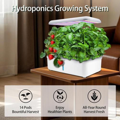 Hydroponics Growing System Indoor Garden, Indoor Gardening System with 14 Pods, WiFi Indoor Herb Garden, Herb Garden Kit with LED Grow Light, Adjustable Height Up to 16.5, Auto Pump, 5L Water Tank