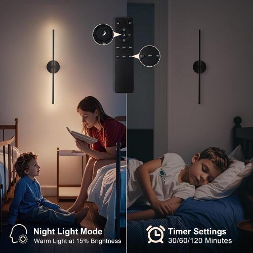 KARTOOSH Removable Battery Operated Wall Sconces Set of Two | 28.3 Inch Black Wireless Wall Sconces with Remote 350°Rotate 3 CCT & Dimming for Living Room, Bedroom, Hallway