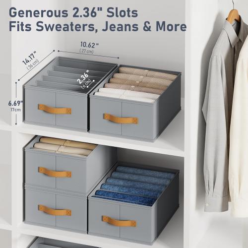 DIMJ Wardrobe Clothes Organizer - Foldable Closet Drawer Organizer Dividers for Jeans, Pants, Sweater, T Shirt, Storage Bins with Handles for Shelf