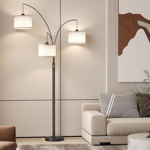 SUNMORY 3 Lights Floor Lamp for Living Room, 78 Tall Standing Lamp with Hanging Drum Shade, Modern Arc Floor Lamps with Heavy Base, Mid Century Arched Tree Floor Lamp for Bedroom, Office, Corner