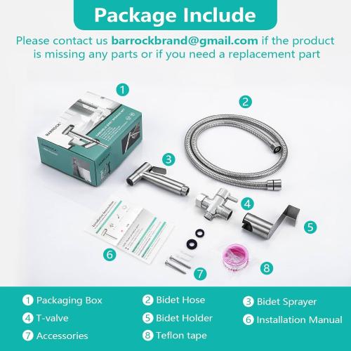 BARROCK Bidet Sprayer for Toilet, Handheld Jet Spray for Existing Toilets with Bidet Hose, Adjustable Water Pressure Muslim Shower, Stainless Steel Cloth Diaper/Feminine Wash Sprayer Brushed Nickel