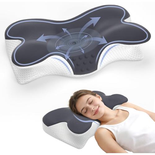 Cervical Neck Pillow for Pain Relief, Ergonomic Neck Pillow for Sleeping, Contour Orthopedic Side Sleeper Pillow for Back Stomach Sleepers Bed Pillow with Pillowcase